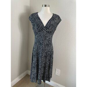 Chaps Womens Medium Black White Polka Dot A Line Midi Dress Stretch Sleeveless